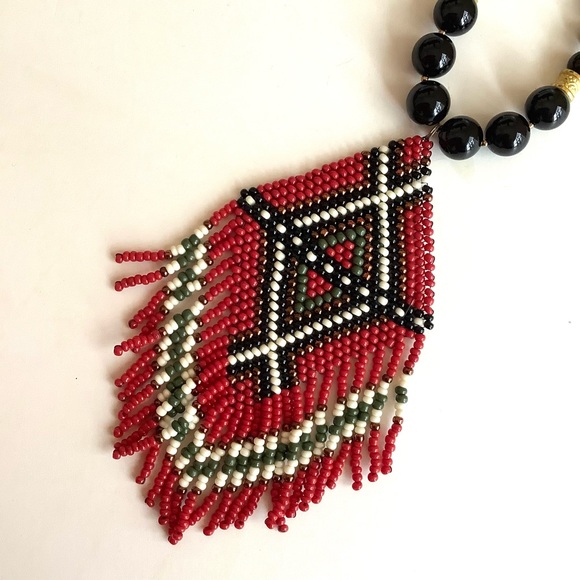 Onyx beaded boho festival necklace with handmade beaded pendant - Picture 2 of 4